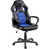Yaheetech Bürostuhl Racing Stuhl Gaming Stuhl ergonomischer Chefsessel Drehstuhl mit Wippfunktion Sportsitz, höhenverstellbar, aus Kunstleder, gepolsterte Armlehnen, Rückenschonend?Blau