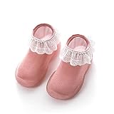 Sanfiyya Unisex Babysocken Schuhe Anti Slip Fußboden-Socken mit weicher Gummisohle Infant Newborn Spitze-Ordnungs-Baumwollsocken-Boot für Indoor Outdoor S -Dark Rosa
