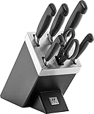 ZWILLING Selbstschärfender Messerblock, 7-tlg., Schwarz, Messer und Schere aus rostfreiem Spezialstahl/Kunststoff-Griff, Vier Sterne