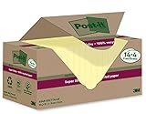 Post-it Super Sticky 100 % Recycling Notes, 14+4 GRATIS-Blöcke/Packung, 70 Blätter pro Block, 76 mm x 76 mm, Gelb - Extra starke Haftnotizen aus 100 % Recyclingpapier