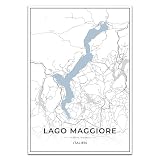 Vacentures Lago Maggiore Karten Poster - Premium Wandbild ohne Bilderrahmen I Moderne Wanddeko für Wohnzimmer oder Schlafzimmer I Hochwertiger Druck (Blau, 50x70 CM)