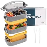 Bugucat Lunchbox 1700ML, Bento Box Brotdose Auslaufsicher Luftdichte Brotzeitbox mit Fächern und Besteckset, Frühstücksbox Jausenbox für Unterwegs, Brotbüchse Vesperdose für Erwachsene grau