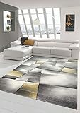 Teppich-Traum Teppich modern Teppich Wohnzimmer Teppich Kurzflor in Pastell gelb grau Größe 160x230 cm