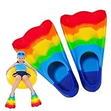 Schwimmflossen,Regenbogen-Silikon-Bodyboard-Flossen mit offenem Design - Bequeme Kinder-Schnorchelflossen, Kurze Jugend-Schwimmflosse für Kinder, Jungen und Mädchen, Rundenschwimmen Kasmole