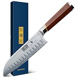 HOSHANHO 7 Zoll Santoku-Kochmesser, professionelles japanisches Santoku-Messer aus Superstahl, ultrascharfes Kochmesser mit ergonomischem Griff aus rotem Sandelholz – Geschenkbox