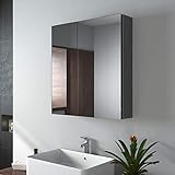 EMKE Spiegelschrank, 60x65cm Badezimmerspiegelschrank, zweitüriger Badschrank mit doppelseitigem Spiegel (Deep Space Grey)