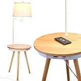 Brightech Owen – Beistelltisch mit Lampe für Wohnzimmer, kabellose Ladestation und integrierte USB-Anschlüsse – Holz-Nachttisch/Beistelltisch und LED-Leselicht für Schlafzimmer – Mid Century Modern