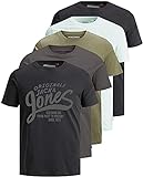 Jack and Jones Herren T-Shirt 5er Set Tshirt für Männer (Regular Fit Lauritz 5er, L)