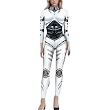 Eauptffy Jumpsuit Damen Rollkragen Simulation 3D-Druck - Bodysuit mit Reißverschluss Halloween Kostüm Ganzkörper Catsuit Glitzer Cosplay Kostüm Catsuit Stretch Fasching Karneval O