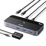 UGREEN USB C Switch 2PC 10Gbps USB Switch 3.2 2 In 4 Out mit Desktop Kontroller USB Umschalter Aluminiumgehäuse mit 2USB C auf C Kabeln für Tastatur, Maus, Drucker, USB Stick usw