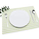 FILU Tischset 4 Stück Hellgrün/Weiß gestreift (Farbe und Design wählbar) 33 x 45 cm - hochwertig gefertigte Platzsets aus 100% Baumwolle im skandinavischen Landhaus-S