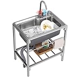 304 Edelstahl Outdoor Commercial Kitchen Sink with Tap Single Basin Free Standing Hand Wash Basin for Laundry Backyard Garag