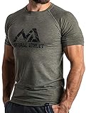 Herren Fitness T-Shirt meliert - Männer Kurzarm Shirt für Gym & Training - Passform Slim-Fit, lang mit Rundhals, Olive, XXL