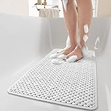 PADOOR Rutschfeste Badewannenmatte mit Saugnäpfen und Abflusslöchern, weiche, maschinenwaschbare Duschmatte, rutschfeste Badematte für Kinder (35,6 x 68,6 cm, weiß)