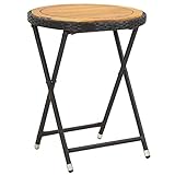 (Blitzlie ferung) Balkon Runder Tisch | Klappbares Design | Gartentisch | Campingtisch | Beistelltisch | Liege-Beistelltisch Beistelltisch Schwarz 60 cm Poly Rattan und Akazie Massivholz