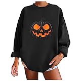 NHNKB Sweatshirt Pullover Damen Halloween Pulli Hoodie Ohne Kapuze Sweat Shirts Tops mit Warmer Gefüttert Geschenke Halloween (g Schwarz, XXL)