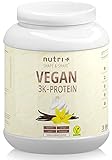 Protein Vegan Vanille 1kg 84,6% Eiweiß - 3k-Proteinpulver 1000g - Nutri-Plus Shape & Shake Vanilla Cream Flavor - pflanzliches Eiweißpulver ohne Lactose, Zucker, Stevia & Milch