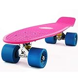 MEKETEC Skateboards Komplett 55,9 cm Mini Cruiser Retro Skateboard für Kinder Jungen Jugendliche Anfänger, rosa, blau