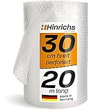 Hinrichs Perforierte Luftpolsterfolie 20m x 30cm - Ideal für Versand, Verpackung und Umzug - 100% recyclingfähig - Bubble Wrap als Verpackungsmaterial - Noppenfolie - Polstermaterial