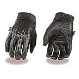 Milwaukee Leather Herren Premium Leder Cruiser Handschuhe mit Flammen-Stickerei und Gel-Handfläche (schwarz, X-Large)