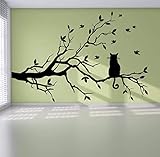Katze Auf Ast Vögel Vinyl Kunst Wandtattoo Glas Fenster Aufkleber Küche Tapete für Heimtextilien 70 * 106 cm