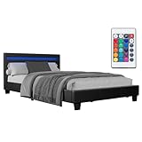 Juskys Polsterbett Verona 120x200 cm mit LED-Beleuchtung, Lattenrost & Kopfteil, Bett mit Gestell aus Holz & Kunstleder Bezug, schw
