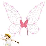 Dimweca Feenflügel für Kinder, Kinder Leuchtende Feenflügel mit LED-Lichtern, Schmetterlingsflügel, Elf Angel Wings Halloween-Kostüm für Kinder Karneval Requisiten Cosplay