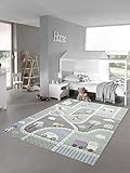 Kinderteppich Straßenteppich Lernteppich Junge mit Straßen und Autos blau grün Größe 120x170 cm