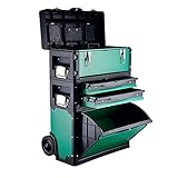 Werkzeugkasten Stapelbare Toolbox Rolling Mobile Organizer Fall mit Teleskop □ Griffgriff aufrechter Wagen mit Rädern und Schubladen Werkzeugschränke Werkzeugkoffer ( Color : Dark green )