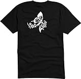 T-Shirt D175 T-Shirt Herren mit farbigem Brustaufdruck XXL - Tribal sitzender Schmetterling mit Blumenranke