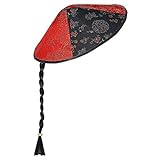 Widmann 2595C - Chinesen Hut mit Zopf, aus Satin, Schwarz/Rot, Hut, Kopfschmuck, Accessoire, Mottoparty, Karneval