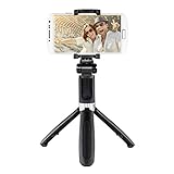 Hama Selfiestick mit Bluetooth Auslöser und Handy Halter (Selfie Stick mit erweiterbarer Teleskopstange bis 57 cm, kompakte Selfie Stange mit Stativ, auch als Tischstativ und Reisestativ) schwarz