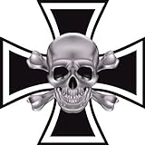 U24 Aufkleber Eisernes Kreuz mit Totenkopf Silber 9 x 9 cm Autoaufkleber Sticker Konturschnitt