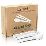 bamboli® Premium Besteck Set aus CPLA, 250 Stück (100x Gabeln, 100x Messer, 50x Löffel). 100% biologisch abbaubar, sehr stabil und umweltfreundlich (weiß) - wiederverwendbar