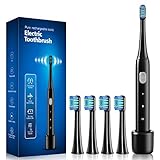 Cocoda Electric toothbrush with 5 replacement brush attachments, 3 hours wireless charging for max. battery life of 30 days, 2 minutes timer, IPX7 waterproof sonic toothbrush with 2 cleaning modes