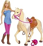 Barbie FXH13 - Pferd mit Mähne und Puppe mit beweglichen Knien, Puppen Spielzeug und Puppenzubehör, ab 3 Jahren