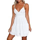 OVERDOSE Frauen Sommer Rückenfrei Mini Kleid Weiß Damen Abend Party Strand Kleider Sommerkleid(A-Weiß,42 DE/XL CN)