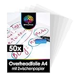 OfficeTree 50 x Overheadfolie A4 - OHP Folien glasklar - Folie für Laserdrucker - Overheadfolien auch als Kopierfolie, Projektorfolie oder Drucker Folie geeignet
