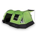 skandika Kambo Tunnelzelt für 4 Personen | Zelt mit Schlafkabine für 4 Mann, Wasserdicht mit 3000 Wassersäule, 3 Eingänge, Sonnendach, Vorzelt | Campingzelt in grün