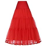 Linghe 50er Langer Petticoat gekräuselte Krinoline Vintage Hochzeit Braut Petticoat für Brautkleider Unterrock Rockabilly Tutu Rock (rot, M)