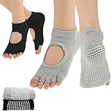 2 Paar Yoga Socken antirutsch socken Ohne Zehen Fitness Socken Yoga Zehensocken Rutschfeste Zehenlos Pilates Socken Rutschfest Zehenfreie Füsslinge für Damen PilateTanz Ballet Kickboxing-Schwarz+G