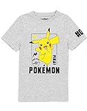Pokemon T-Shirt Jungen Kinder Pikachu Charakter Spiel Grau Kurzarm Top 13-14 Jahre