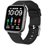 Smartwatch, 1.69 Zoll HD Voll Touchscreen Fitness Tracker Uhr, IP68 Wasserdicht Fitnessuhr mit Pulsmesser Schlafmonitor Schrittzähler, Damen Herren Sportuhr Smart Watch Uhren für iOS Android, Schwarz