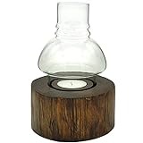 Gedeko Windlicht Teelichthalter Holz mit Glas Teakholz Rund Braun Rustikal