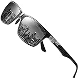 DUCO Herren Polarisierte Sonnenbrille mit Rechteckig Metallrahmen und Kohlefaser Brillenbügel UV400 CAT 3 CE 8206 (Gunmetal Rahmen Graue Linse)