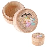 Yuanchu Zahndose Milchzähne für Mädchen Jungen, Milchzahndose Personalisiert aus Holz Runde Zahnbox Holz MilchzäHne Box Geschenkideen zu Taufe und Geburtstag Zahnfee Geschenke für Neue E