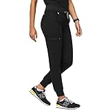 FIGS Zamora OP-Hose im Jogger-Stil für Damen – schmale Passform, 6 Taschen, Yoga-Bund, gerippte Knöchelbündchen, Anti-Falten, Schwarz, XX-S