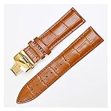 Yi Pin Echtes Leder Watch Strap Band Schmetterlingsverschluss Armband 12mm 14mm 16mm 18mm 19mm 20mm 21mm 22mm 23mm 24mm Armband (Band Color : Light Brown Gold, Band Width : 20mm)