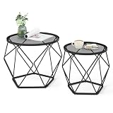 VASAGLE Couchtisch rund, 2er Set, Wohnzimmertisch, Beistelltisch, modern, abnehmbare Tischplatte, für Wohnzimmer, schiefergrau-tintenschwarz LGT040B03