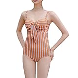 WXYPP Gestreifter Badeanzug weiblicher einteiliger Mode-Shaping-Badebekleidung Gemütlich (Color : Orange, Size : Medium)